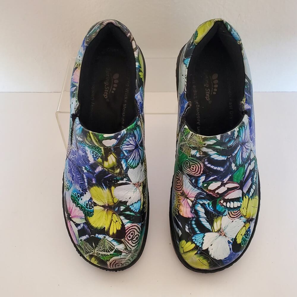 Spring Step Clogs Womens 6.5 Black Butterflies Comfort Skid Resistant - Picture 2 of 15